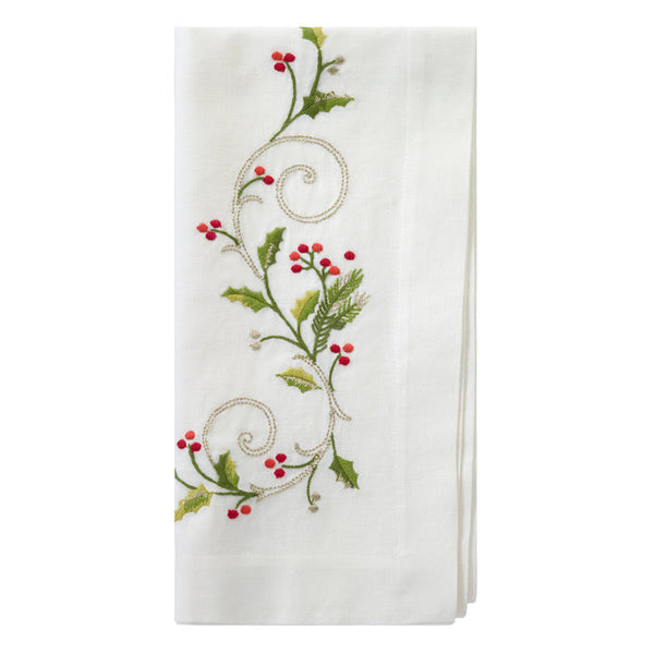 Winterberry - Embroidered Holiday Napkins (Set of 4)