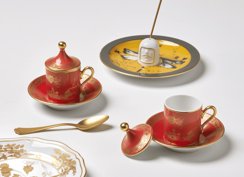 Oriente Italiano Rubrum - Coffee Cup with Saucer & Cover (Set for 2)