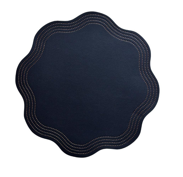 Double Sided - Faux Leather Navy / Brown Placemat (Set of 4)