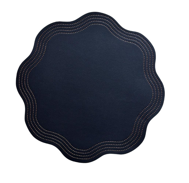 Double Sided - Faux Leather Navy / Brown Placemat (Set of 4)
