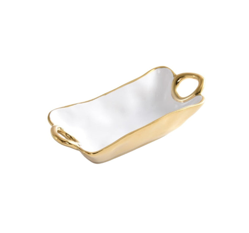 Golden Handles - White and Gold - Mini Rectangular Bowl