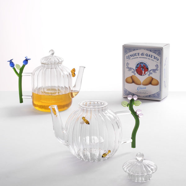 Botanica - Optical Teapot with Blue Flower and Butterfly