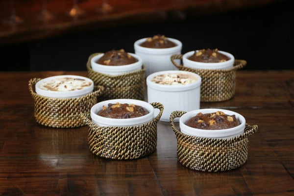 Round Souffle Dish Stoneware White & Baskets whit Handles (Set of 4)