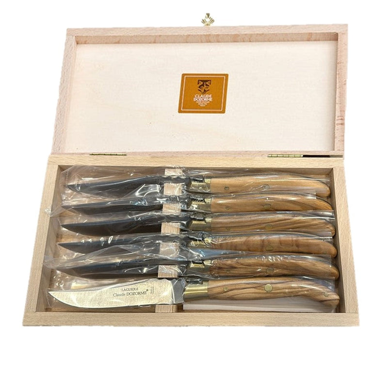 Laguiole - Box Knives - Olive Wood and Matt Brass Boister Handle (Set of 6)