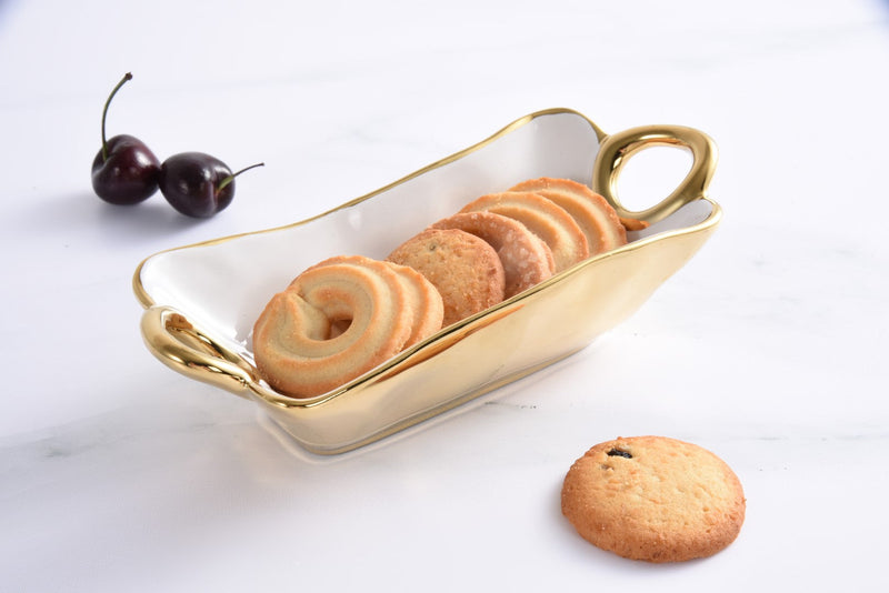 Golden Handles - White and Gold - Mini Rectangular Bowl