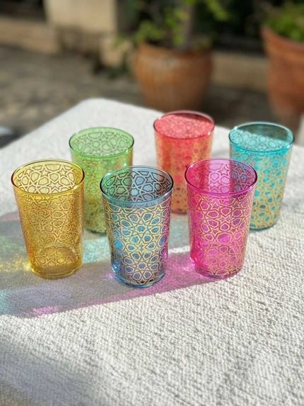 Moroccan Tea Glasses Colored Mosaic (Set of 6)