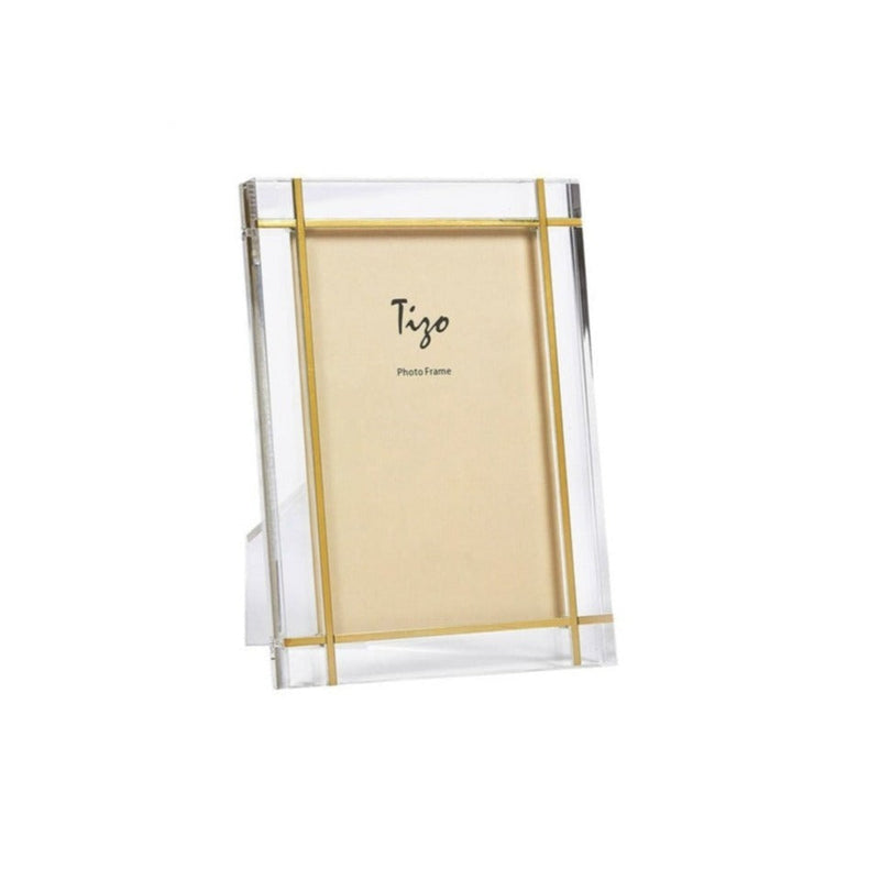 Lucite - Acrylic Frame Gold Metal Design 4x6"