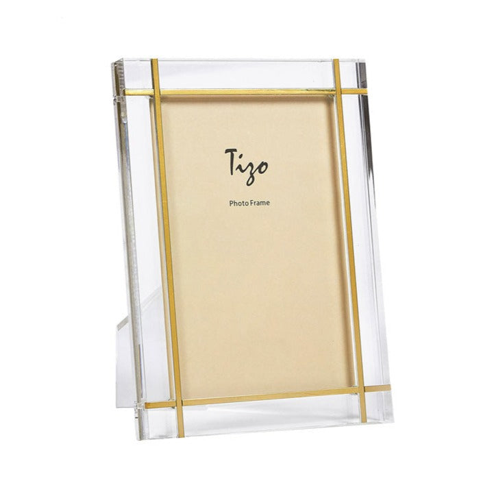 Lucite - Acrylic Frame Gold Metal Design 8x10"