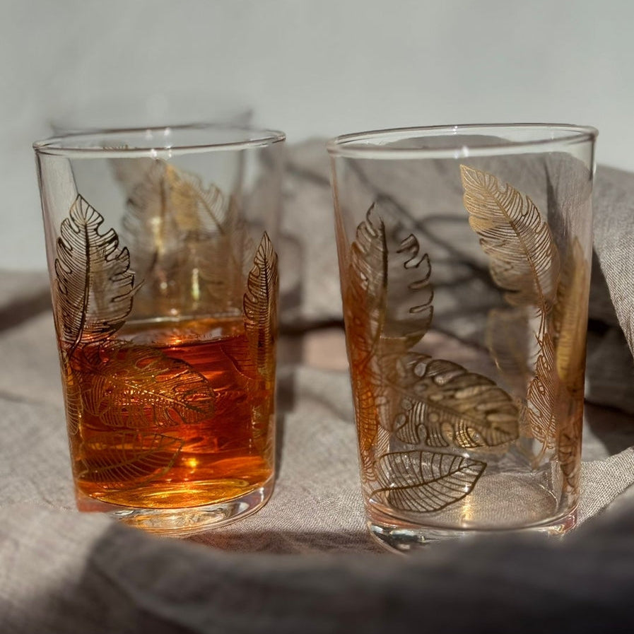 Tea Glasses Gold Large Leaf (Set Of 6) – Il’argento Registry