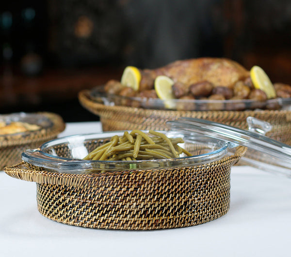 Round Basket  Glass Casserole Dish with Cover