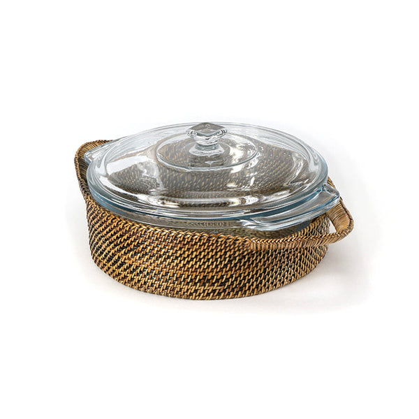 Round Basket  Glass Casserole Dish with Cover