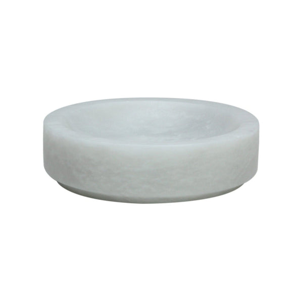 Eris - Soap Dish Round Pearl White Marble Honed Finish