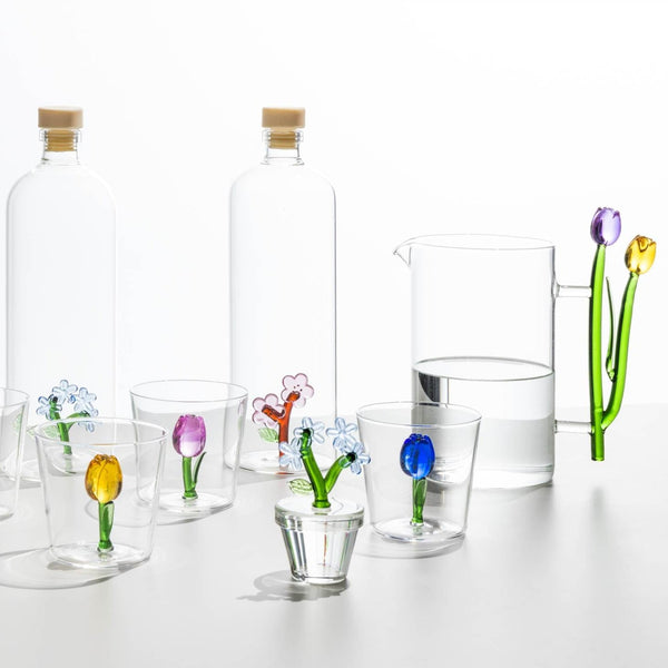 Botanica - Jug Violet & Yellow Tulips