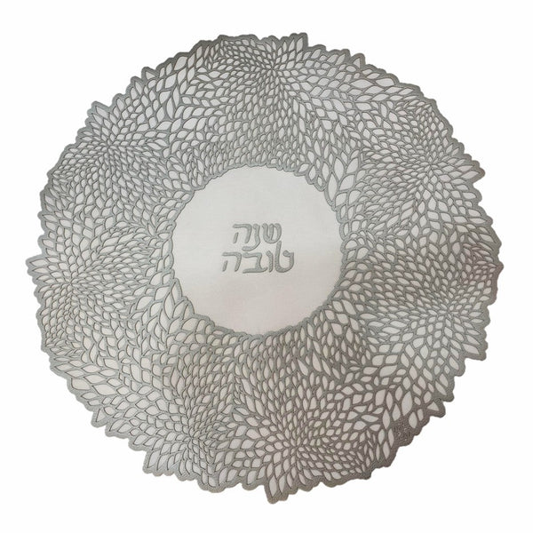 Blessing - Challah Cover Shana Tova Bloom Round Silver / White