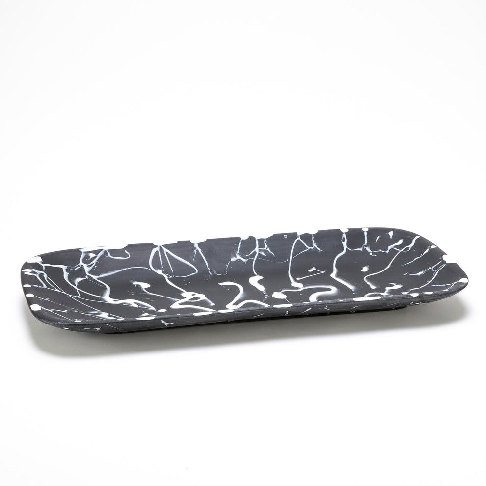 Classical - Rectangle Platter Solid Black with White Splatter
