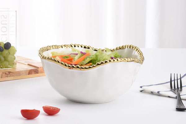 Salerno - White and Gold - Medium Salad Bowl