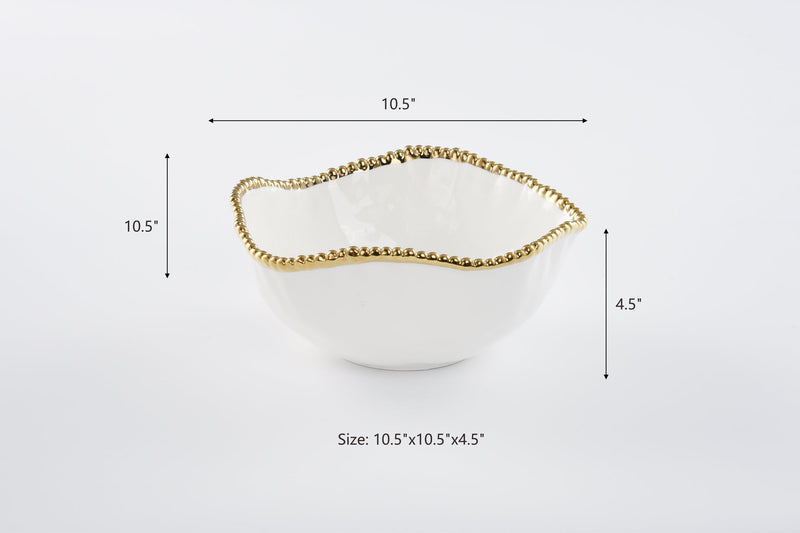 Salerno - White and Gold - Large Salad Bowl