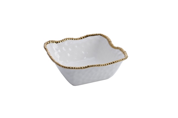 Salerno - White and Gold - Large Square Salad Bowl