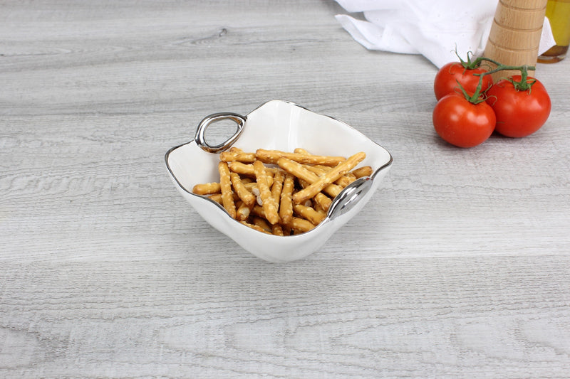 Handles with Style - White and Silver - Snack Bowl (Set of 2)