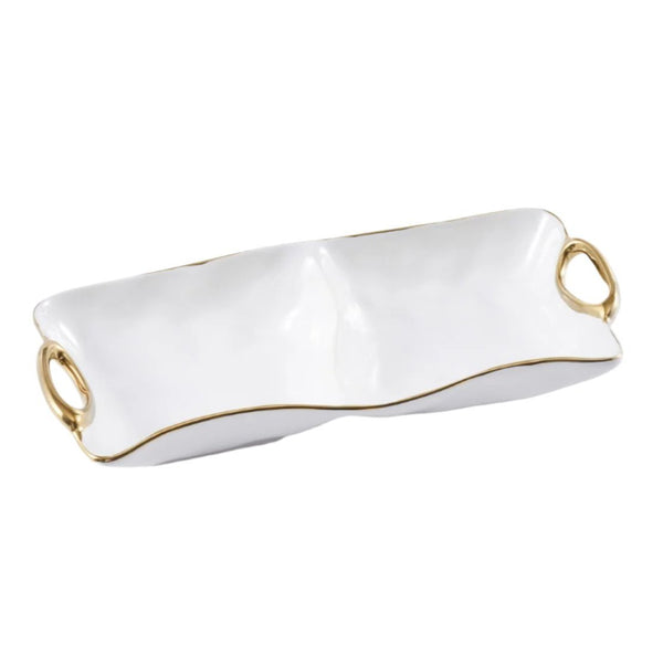 Golden Handles - White and Gold - 2 Section Server