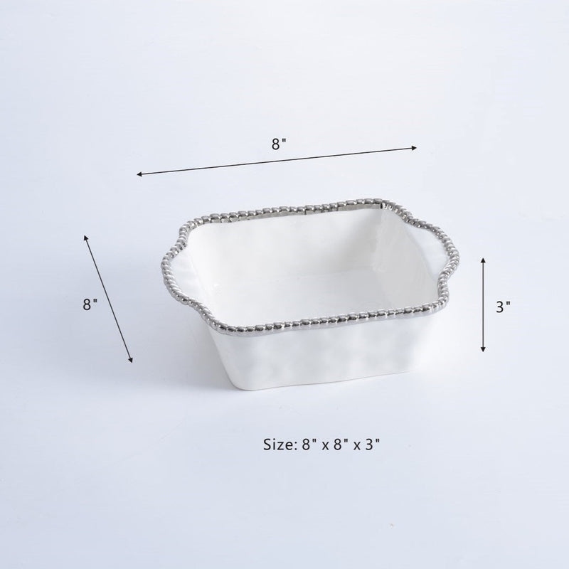 Salerno - White and Silver - Square Baking Dish