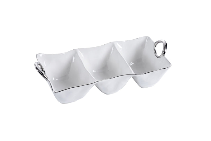 Handles with Style - White and Silver - 3 Section Deep Server