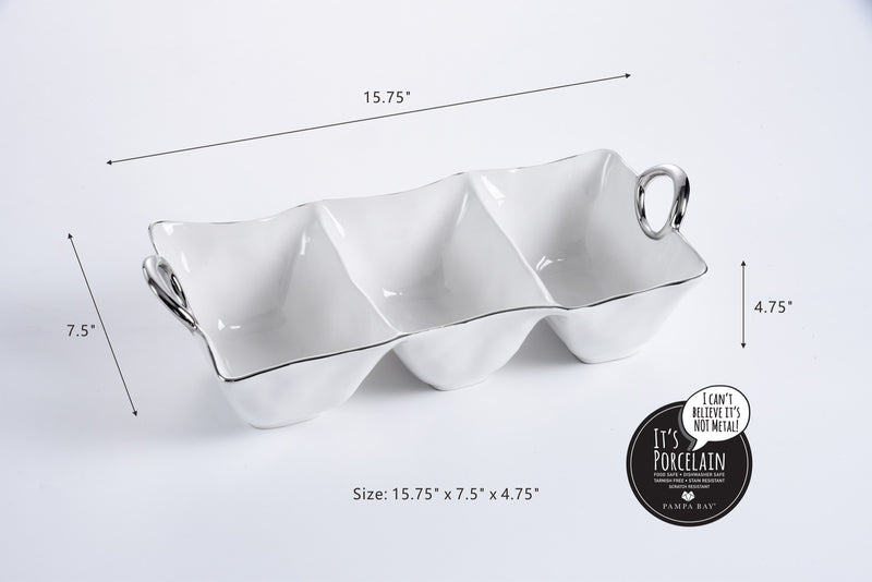 Handles with Style - White and Silver - 3 Section Deep Server