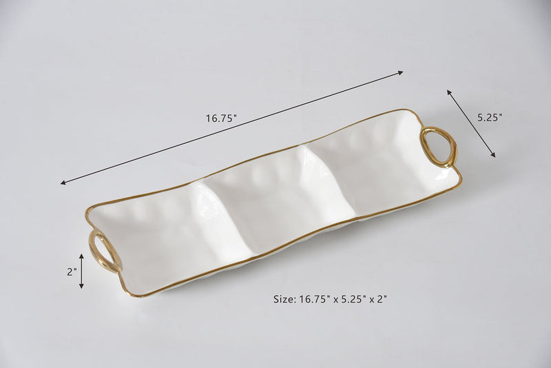 Golden Handles - White and Gold - 3 Section Server