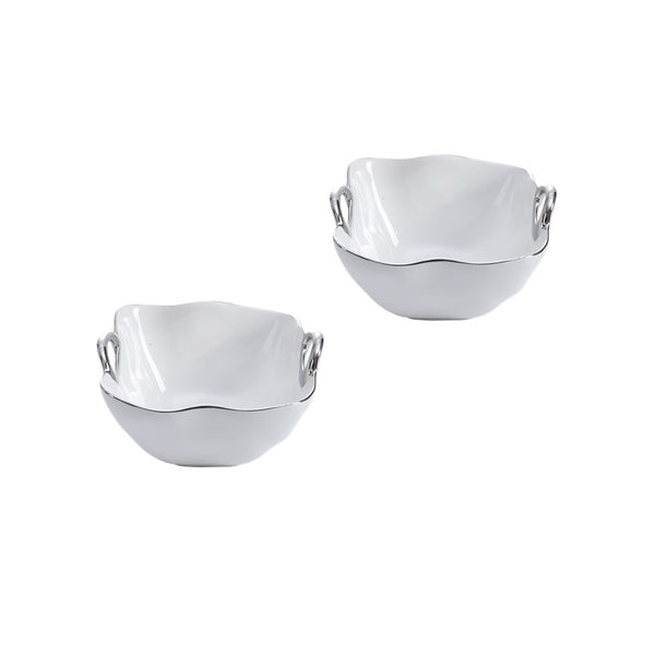 Handles with Style - White and Silver - Snack Bowl (Set of 2)