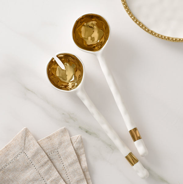 White and Gold - Salad Server Set