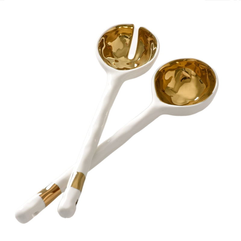 White and Gold - Salad Server Set