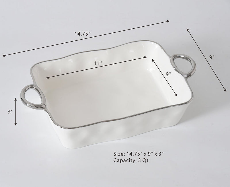 Handles with Style - White and Silver - Rectangular Baking Dish