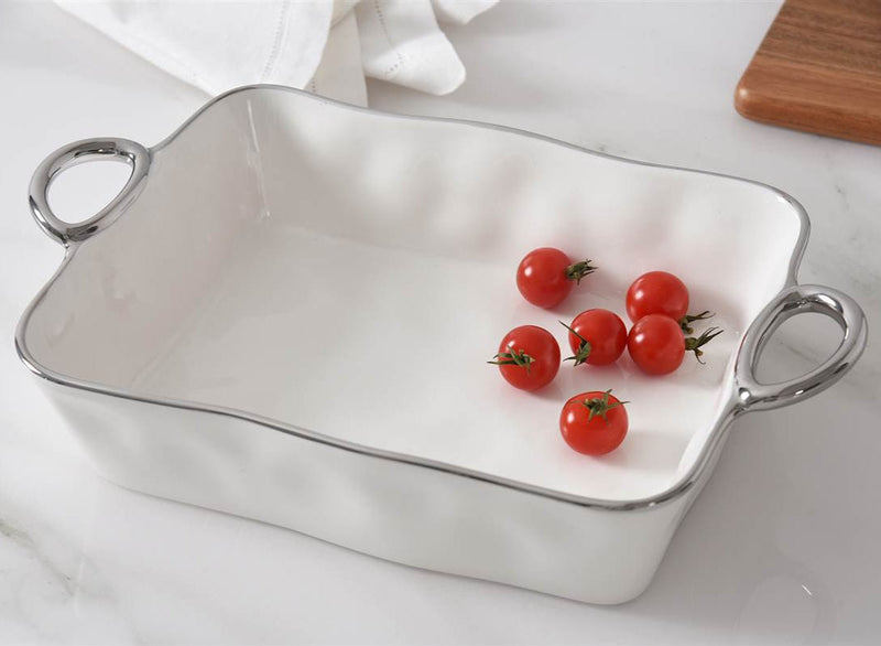 Handles with Style - White and Silver - Rectangular Baking Dish