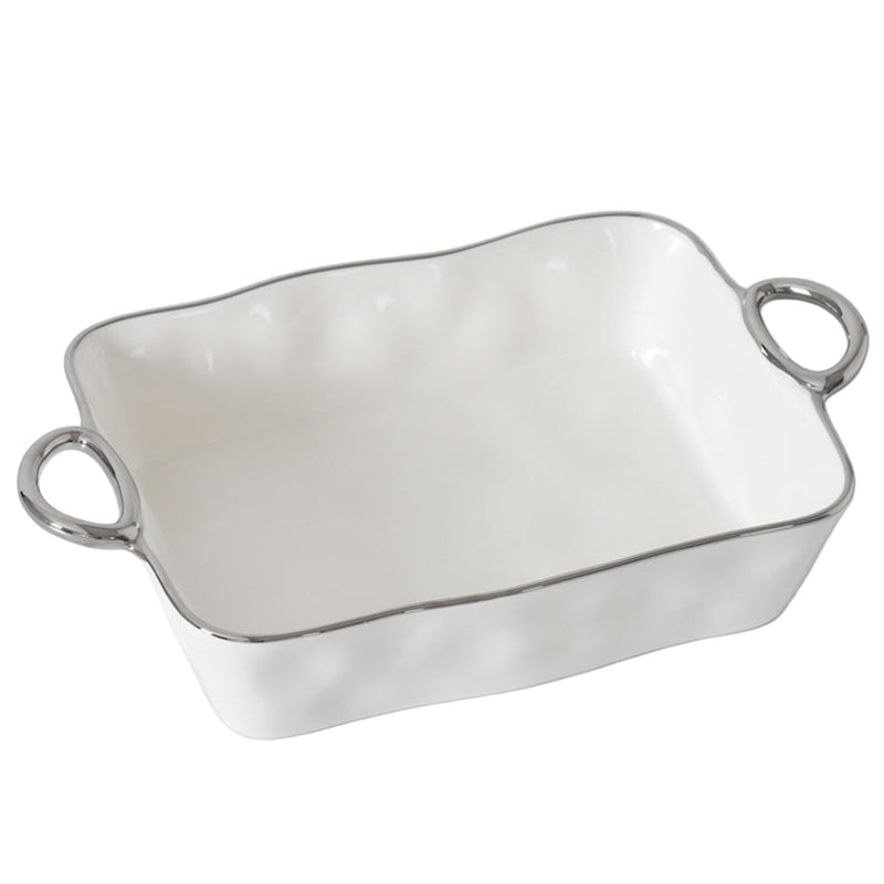 Handles with Style - White and Silver - Rectangular Baking Dish