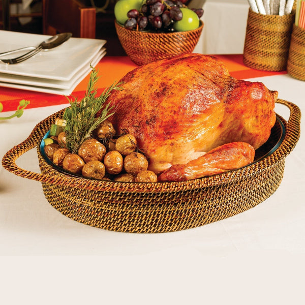 Oval Casserole Basket with Baker Borosilicate Roasters Serving Dish 4QT