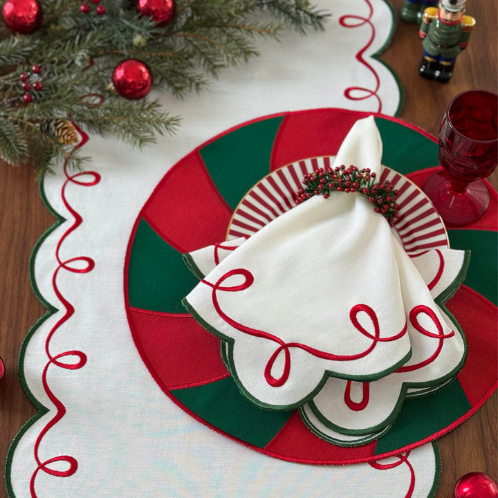 Candy Cane - Round Embroidered Holiday Placemats (Set of 4)