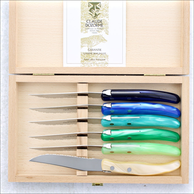 Berlingot - Box Steak Knives - Resina Handle Mixed Blue / Green (Set of 6)