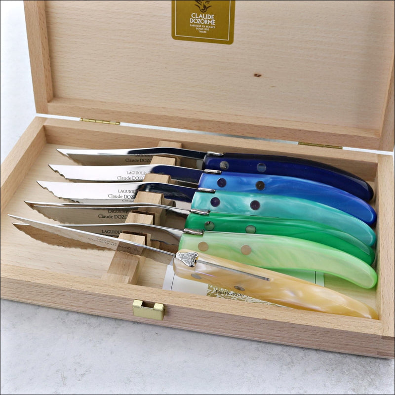 Berlingot - Box Steak Knives - Resina Handle Mixed Blue / Green (Set of 6)