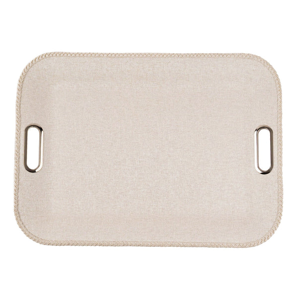 Brass Handles - Large Serving Tray with Leather Band Victoria Milky