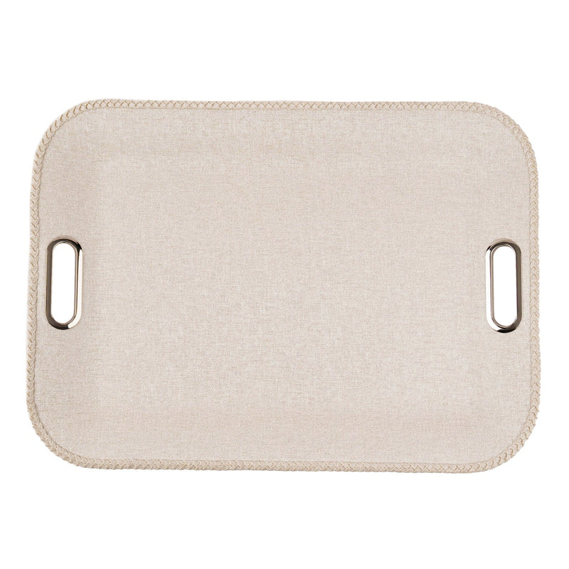 Brass Handles - Large Serving Tray with Leather Band Victoria Milky