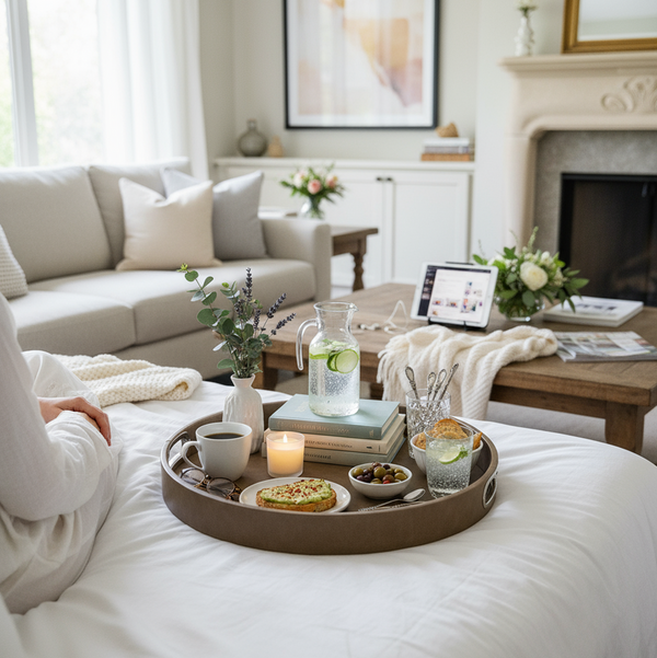 Chrome Handles - Round Vegan Leather Serving Tray Piedra Vizon