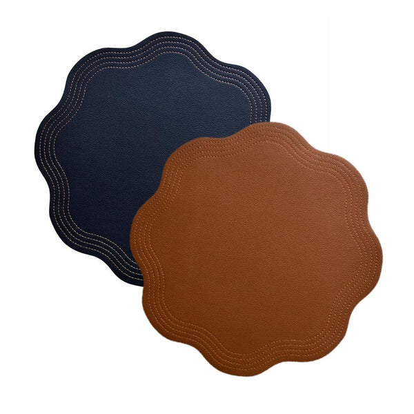 Double Sided - Faux Leather Navy / Brown Placemat (Set of 4)