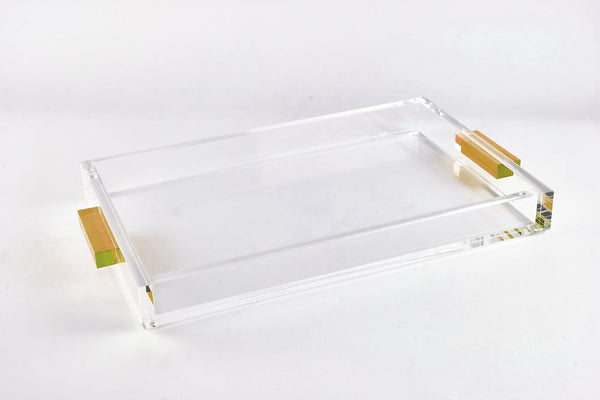 Lucite - Acrylic Rectangular Clear Tray - Gold Handle
