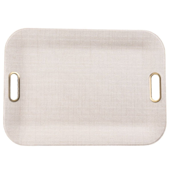 Chrome Handles - Large Serving Tray Herrignbone Ivory