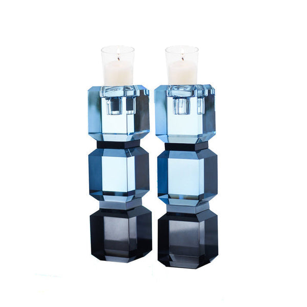 Block - Blue & Black Candle Sticks (Set of 2)