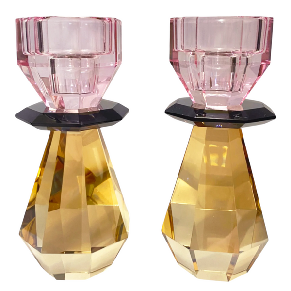 Modern Cut - Pink & Amber Candle Holder (Set of 2)
