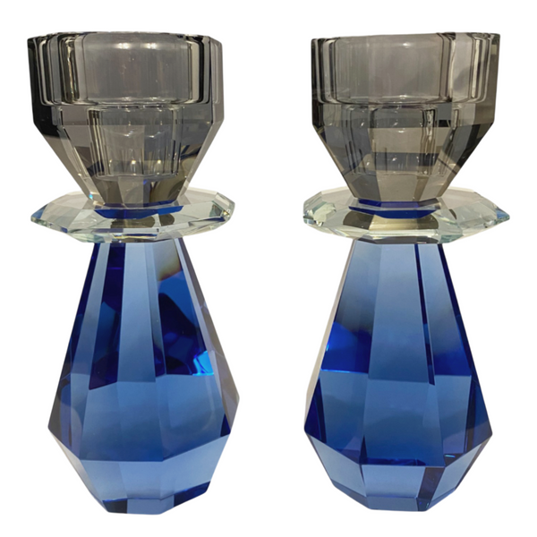Modern Cut - Cobalt & Smoke Candle Holder (Set of 2)