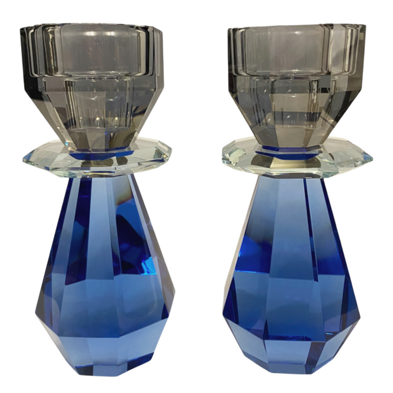 Modern Cut - Cobalt & Smoke Candle Holder (Set of 2)