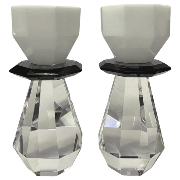 Modern Cut - White & Black Candle Holder (Set of 2)