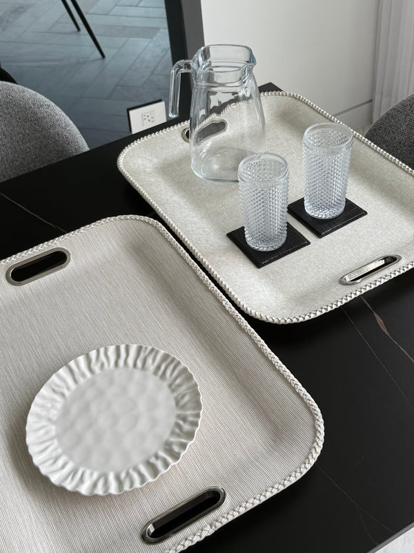Metal Handles - Large Serving Tray Victoria Latte